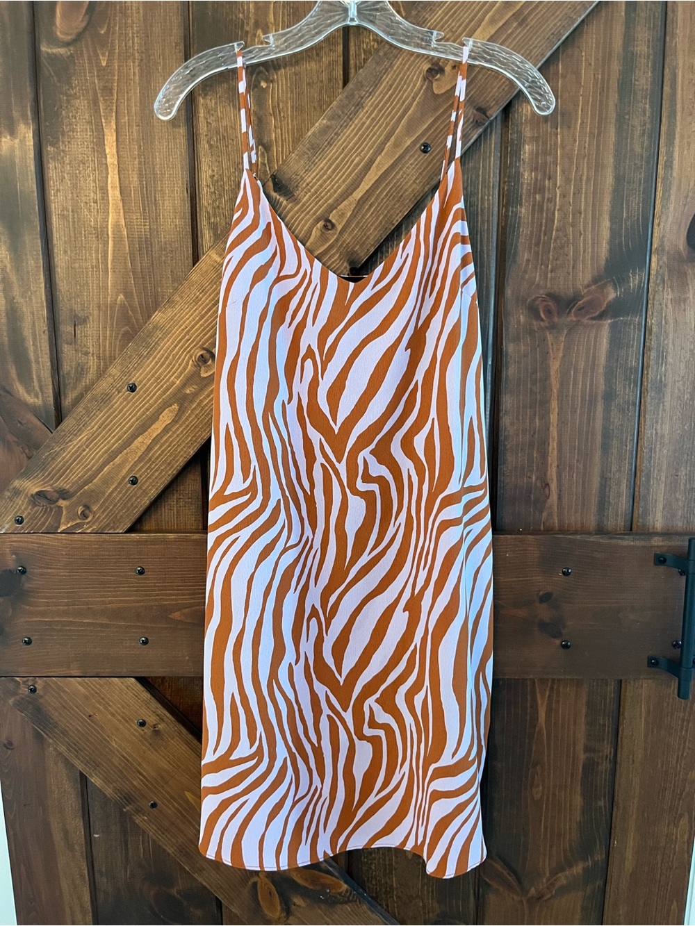 Women’s Slip Dress in light pink and Rust Zebra Print- small - like New- flowy